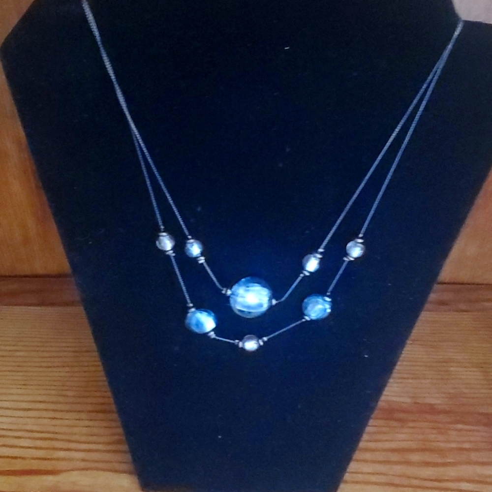 Quartz crystal n black metal necklace